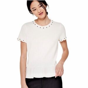 Kate Spade White Scalloped Short Sleeve Top